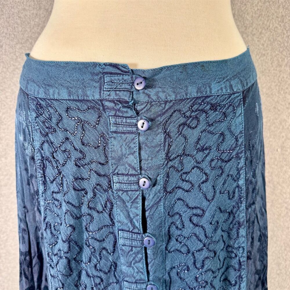 Naqui New York Blue Embroidered Boho Maxi Skirt Size M - Picture 2 of 11